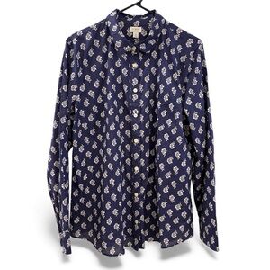 J. Crew Dark Blue Shirt with White Floral Design